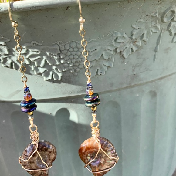 Polished Ammonite Dangle Earrings - Picture 15 of 16